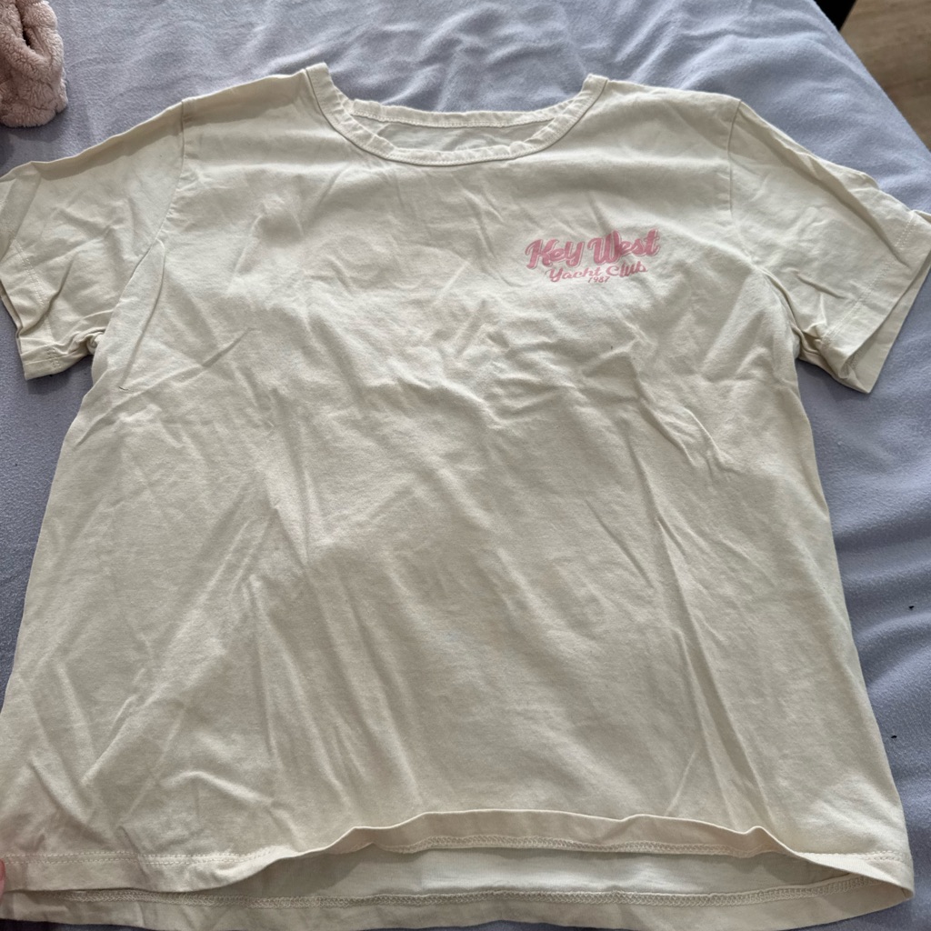 Cream Short Sleeve Tee With Pink 'Key West' Script - Women's Casual Top